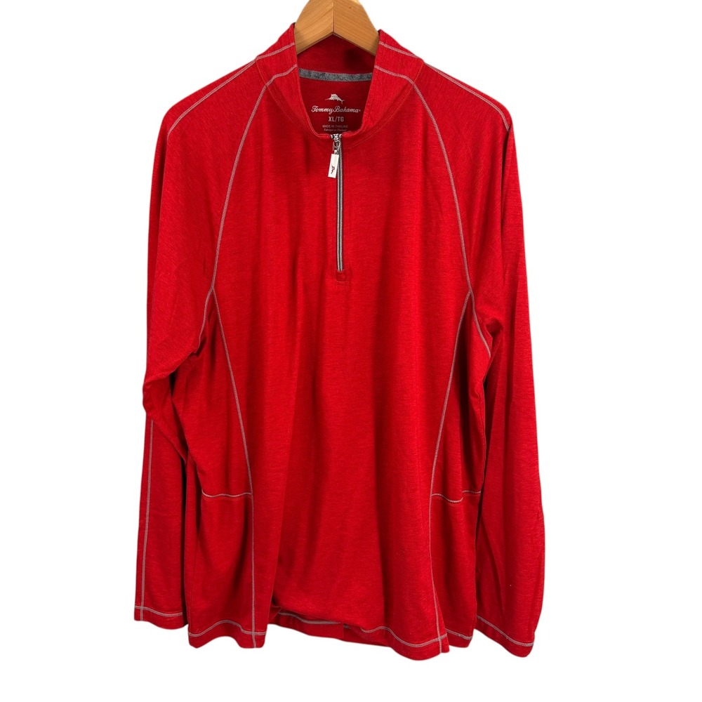 Tommy Bahama‎ Red Quarter Zip Pullover Mens XL Polyester Wool Blend